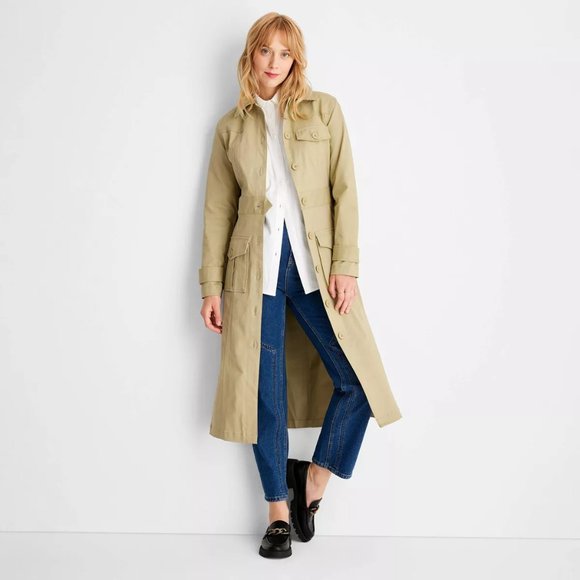 FUTURE COLLECTIVE w/ REESE BLUTSTEIN TRENCH COAT Belted L/S KHAKI New NWT TARGET - Picture 1 of 4